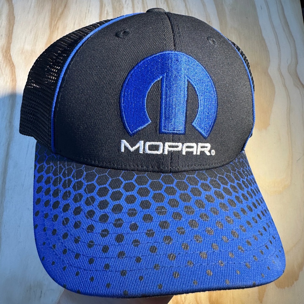 Mopar Checkered Flag Sports Mens Blue Black Hex Mesh Trucker Hat OSFM